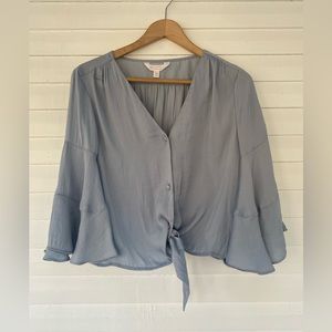 NWOT LC Lauren Conrad light blue bell arm tie up blouse
